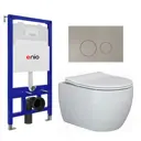 Комплект инсталляции 3 в 1 Enio Tecnico EN8050052 с унитазом Ceramica Nova Play CN3001 и кнопка матовая сталь Rotondo