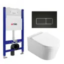 Комплект инсталляции 3 в 1 Enio Tecnico 50 с унитазом Vincea Cute VT1-24 и кнопка черная матовая, окантовка хром Rettangolo
