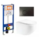 Комплект инсталляции 3 в 1 Enio Aquanika с унитазом Unico EN3103895 и кнопка черная матовая круглая