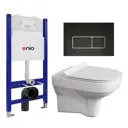 Комплект инсталляции 3 в 1 Enio Tecnico 50 с унитазом City и кнопка черная матовая, окантовка хром Rettangolo