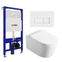 Комплект инсталляции 3 в 1 Enio Tecnico 52 с унитазом Vincea Cute VT1-24 и кнопка белая, окантовка хром Rettangolo
