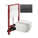 Комплект инсталляция и унитаза Agger ATI12150+APB244: унитаз подвесной безободковый tornado белый с инсталляцией, микролифт, кнопка смыва черная