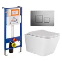 Комплект инсталляции 3 в 1 Enio Aquanika с унитазом Ceramica Nova Metric CN3007 и кнопка хром квадратная