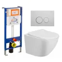 Комплект инсталляции 3 в 1 Enio Aquanika с унитазом Taliente Amato AM25010 и кнопка белая хром круглая