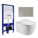 Комплект инсталляции 3 в 1 Enio Tecnico с унитазом Акватек Вега AQ1905-00 и кнопка матовая сталь Rotondo