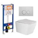 Комплект инсталляции 3 в 1 Enio Aquanika с унитазом Ceramica Nova Metric CN3007 и кнопка белая хром круглая