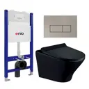 Комплект инсталляции 3 в 1 Enio Tecnico EN8050050 с унитазом подвесным Esbano Aster ESUPASTEBM и кнопка матовая сталь Rettangolo