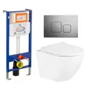 Комплект инсталляции 3 в 1 Enio Aquanika с унитазом подвесным BelBagno Uno BB3105CHR/SC и кнопка хром квадратная