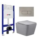 Комплект инсталляции 3 в 1 Enio Tecnico с унитазом подвесным Vincea Q-Line VT1-12MG и кнопка матовая сталь Rettangolo