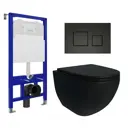 Комплект инсталляция 3 в 1 Enio Tecnico с унитазом Unico BL EN4105055 и кнопка черная матовая Cubo