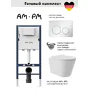 Инсталляция AM.PM I012709.0101 PrimeFit с клавишей слива PrimeFit L глянцевый белый и унитаз Long 52x36.5 Vortex Soft-Close матовый белый конус