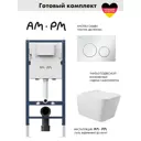 Инсталляция AM.PM I012709.0101 PrimeFit с клавишей слива PrimeFit L глянцевый белый и унитаз 52x37 Soft-Close матовый белый квадрат