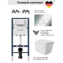 Инсталляция AM.PM I012709.0151 PrimeFit с клавишей слива PrimeFit L гл/хром и унитаз Long 52.5x34.5 Vortex Soft-Close матовый белый квадрат