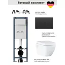 Инсталляция AM.PM I012711.0338 ErgoFit с клавишей слива ErgoFit M пластик матовый черный унитаз GROHE Euro Ceramic с микролифтом альпин-белый