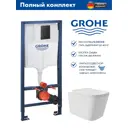 Инсталляция GROHE Solido 3 в 1 с клавишей смыва Even фантомный черный (38811KF0) и унитаз Long 52.5x34.5 Vortex Soft-Close белый матовый квадрат