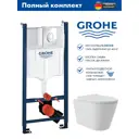 Инсталляция GROHE Rapid SL с клавишей 3 режима с клавишей матовый хром и унитаз подвесной ADT Long 52x36.5 Vortex белый матовый конус