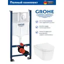 Инсталляция GROHE Rapid SL с клавишей матовый хром и унитаз подвесной Hansgrohe EluPura Original S 54x36 AquaFall микролифт белый