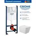 Инсталляция GROHE Rapid SL с клавишей матовый хром и унитаз подвесной безободковый ADT 52x37 микролифт белый глянцевый форма квадрат