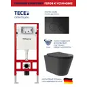 Инсталляция TECE spring с круглыми клавишами черный матовый унитаз подвесной ADT Long 52x36.5, Vortex, микролифт, черный матовый, конус
