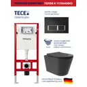 Инсталляция TECE spring с прямоугольными клавишами черный матовый/глянцевый хром унитаз подвесной ADT Long 52x36.5 Vortex черный матовый конус