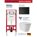Инсталляция TECE spring с прямоугольными клавишами черный матовый унитаз подвесной безободковый ADT Long 52x36.5 Vortex белый глянцевый конус