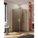 Душевой уголок Cezares Slider прямоугольный 70x90см золотистый профиль эффект стекла тонированный SLIDER-AH-2-70/80-90/100-BR-BORO
