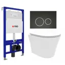 Комплект инсталляция 3 в 1 Enio Tecnico с унитазом подвесным Neo EN5370588 и кнопка черная матовая, окантовка хром Rotondo