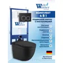 Комплект Weltwasser BH5454 6 в 1: подвесной унитаз черный матовый, инсталляция, кнопка черная матовая закругленный квадрат