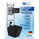 Комплект Weltwasser AG350ST41 6 в 1: подвесной унитаз матовый черный, инсталляция, кнопка черная матовая закругленный квадрат