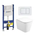 Комплект инсталляция и унитаз 3 в 1: инсталляция Geberit Duofix с унитазом подвесной Binario Tornado EN4180237 и кнопка белая