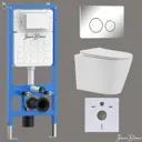 Инсталляция с унитазом комплект Iberica Blanca торнадо безободковый Burgos Alto и клавиша хром глянцевый из нержавеющей стали IB001.BRA.234.8131