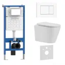 Инсталляция с унитазом комплект Iberica Blanca безободковый Burgos Alto и клавиша белый глянцевый IB001.BRA.231.855