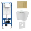 Инсталляция с унитазом комплект Iberica Blanca Tornado безободковый Burgos Alto и клавиша золото матовое IB001.BRA.234.854