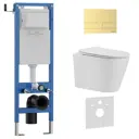 Инсталляция с унитазом комплект Iberica Blanca безободковый Burgos Alto и клавиша золото матовое нержавеющая сталь IB.001M.BRA.231.1603