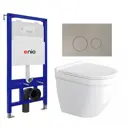 Комплект инсталляция и унитаз 3 в 1 инсталляция Enio Tecnico EN8050052 унитаз подвесной Pulito EN1170052 и кнопка матовая сталь Rotondo