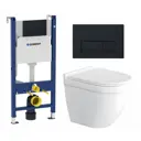 Комплект инсталляция и унитаз 3 в 1 инсталляция Geberit Duofix унитаз подвесной Pulito EN1170052 и кнопка черная матовая