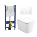 Комплект инсталляция и унитаз 3 в 1 инсталляция Geberit Duofix унитаз подвесной Enio Binario и кнопка белая круг