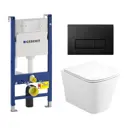 Комплект инсталляция и унитаз 3 в 1 инсталляция Geberit Duofix унитаз подвесной Enio Binario Tornado EN4180237 и кнопка черная глянцевая