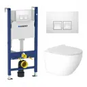 Комплект инсталляция и унитаз 3 в 1 инсталляция Geberit Duofix + Подвесной унитаз Enio Indigo с кнопкой Delta 50 белой