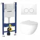Комплект инсталляция и унитаз 3 в 1 инсталляция Geberit Duofix + Подвесной унитаз Enio Indigo с кнопкой Delta 21 белой