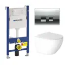 Комплект инсталляция и унитаз 3 в 1 инсталляция Geberit Duofix + Подвесной унитаз Enio Indigo с кнопкой Delta 50 хром