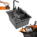 Мойка для кухни нержавеющая GLYPH 40х50 с PVD покрытием графит. Смеситель Сифон с ведерком дозатор коландер.