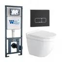 Комплект инсталляция и унитаз 3 в 1 инсталляция WeltWasser Marberg 410 10000005948 унитаз Enio Pulito EN1170052 и кнопка черная матовая SE