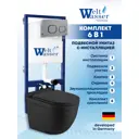 Комплект инсталляция и унитаз Weltwasser BH5255 6 в 1: подвесной унитаз черный матовый, инсталляция, кнопка хром глянцевая закругленный квадрат