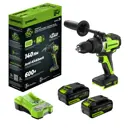 Дрель-шуруповерт аккумуляторная ударная бесщеточная Greenworks GD24DD140, 24 В Li-Ion 2x4 Ач