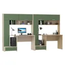 Стол письменный с пеналом Mobi Лайт 300x180x57 см ЛДСП цвет сатин/дымчатый зелёный/плэйн/дымчатый зелёный 2 шт.