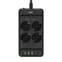 Сетевой фильтр с защитой Agni TP-FS4U4E-PD-3m-black 3x1.5 3 м 4 розетки с заземлением 4000 Вт цвет черный