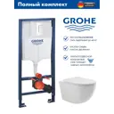 Инсталляция GROHE Rapid SL 3 в 1 с клавишей смыва Skate Cosmopolitan альпин-белый (38772SH0) и унитаз Long 520*365 Vortex белый глянцевый овал