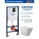 Инсталляция GROHE Solido 3 в 1 с клавишей смыва Even фантомный черный (38811KF0) и унитаз Long 520*365 Vortex Soft-Close белый глянцевый конус