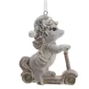 Елочная игрушка Лошадка на самокате 826253 9 см белый